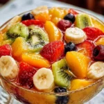 Easter Fruit Salad with Peach Pie Filling served in a colorful bowl
