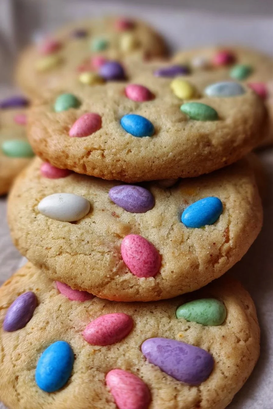 Colorful Easter M&M Cookies decorated for the holiday season