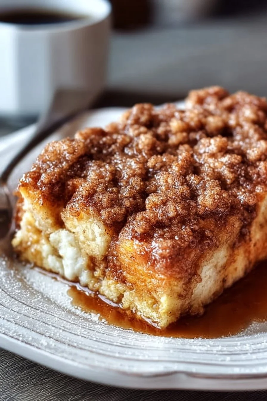 Easy overnight French toast bake with cinnamon streusel topping.
