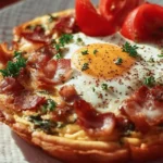 Elegant fancy brunch dish served on a white plate with vibrant garnishes.