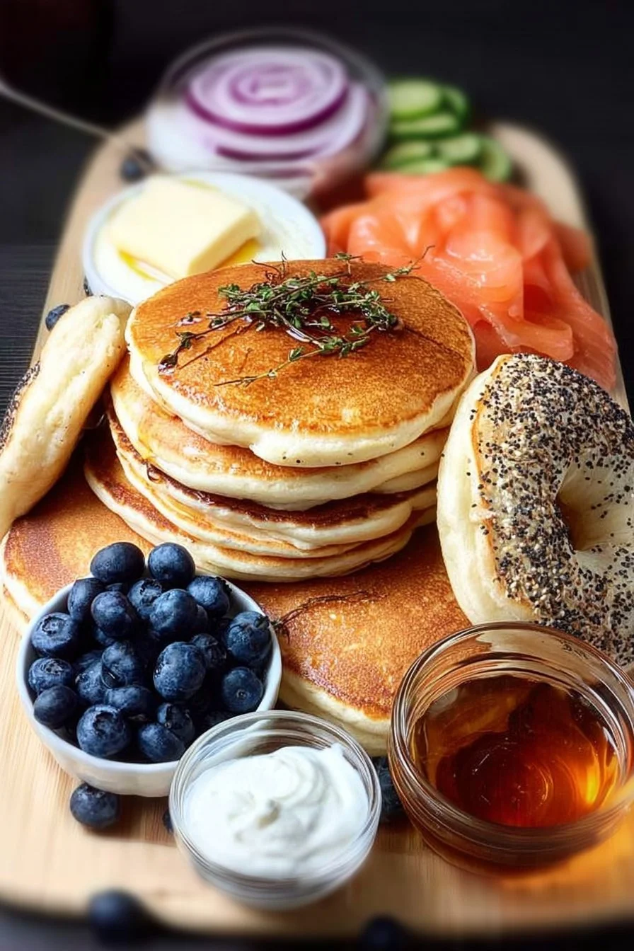 Stack of fluffy pancakes with syrup and berries on a plate