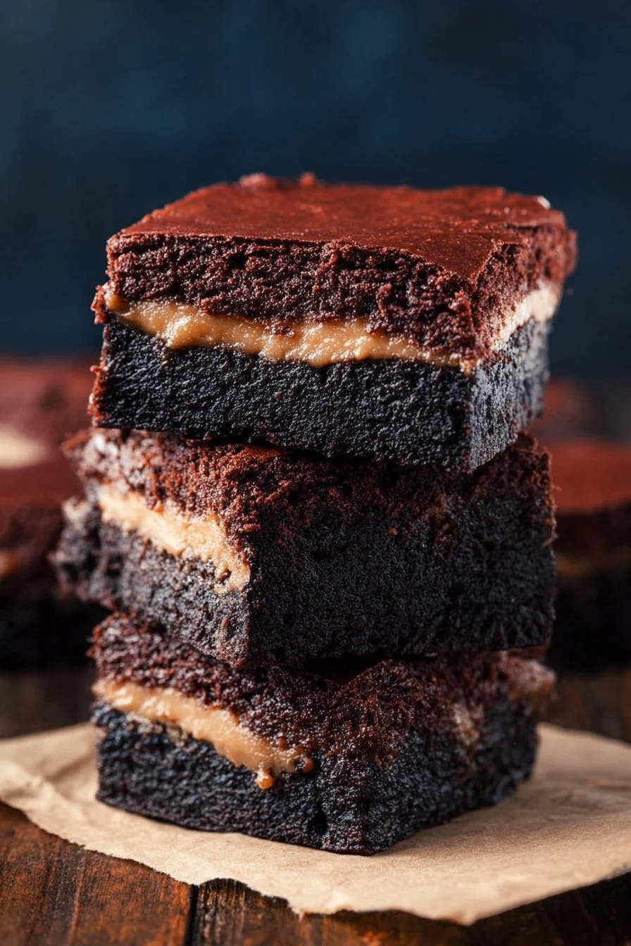 Delicious plate of fudgy coffee brownies with chocolate drizzle