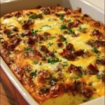 Delicious Ina Garten breakfast casserole served in a dish