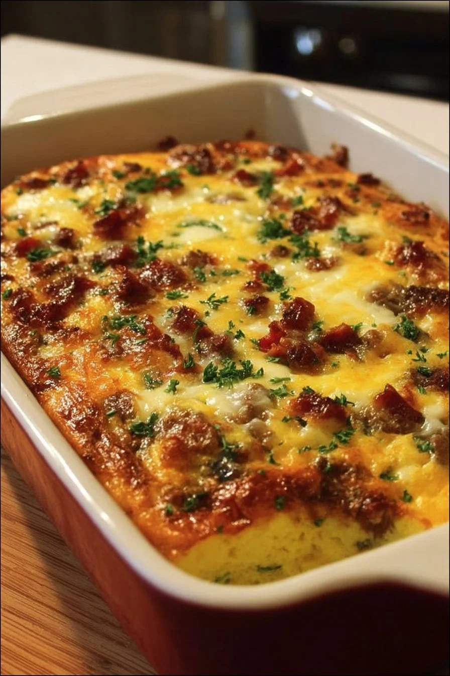 Delicious Ina Garten breakfast casserole served in a dish