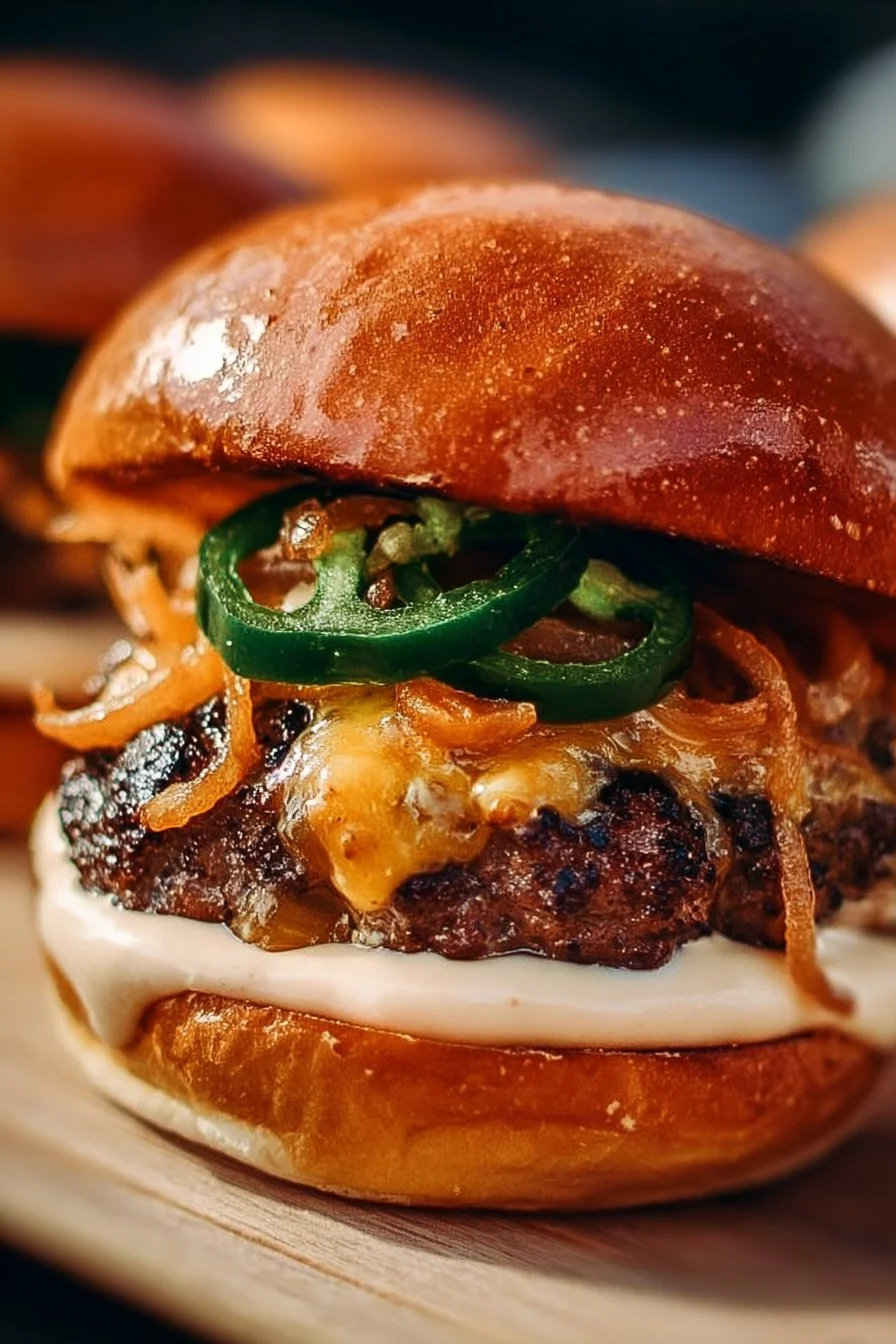 Jalapeño-Onion Smash Burger with fresh toppings and a juicy patty