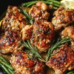 Lemon Garlic Butter Chicken Thighs served with fresh herbs and lemon slices