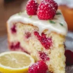 Delicious homemade Lemon Raspberry Cake with fresh raspberries and lemon zest.