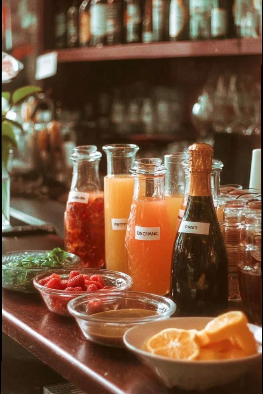 Colorful mimosas at the Momosa Bar, perfect for brunch celebrations.