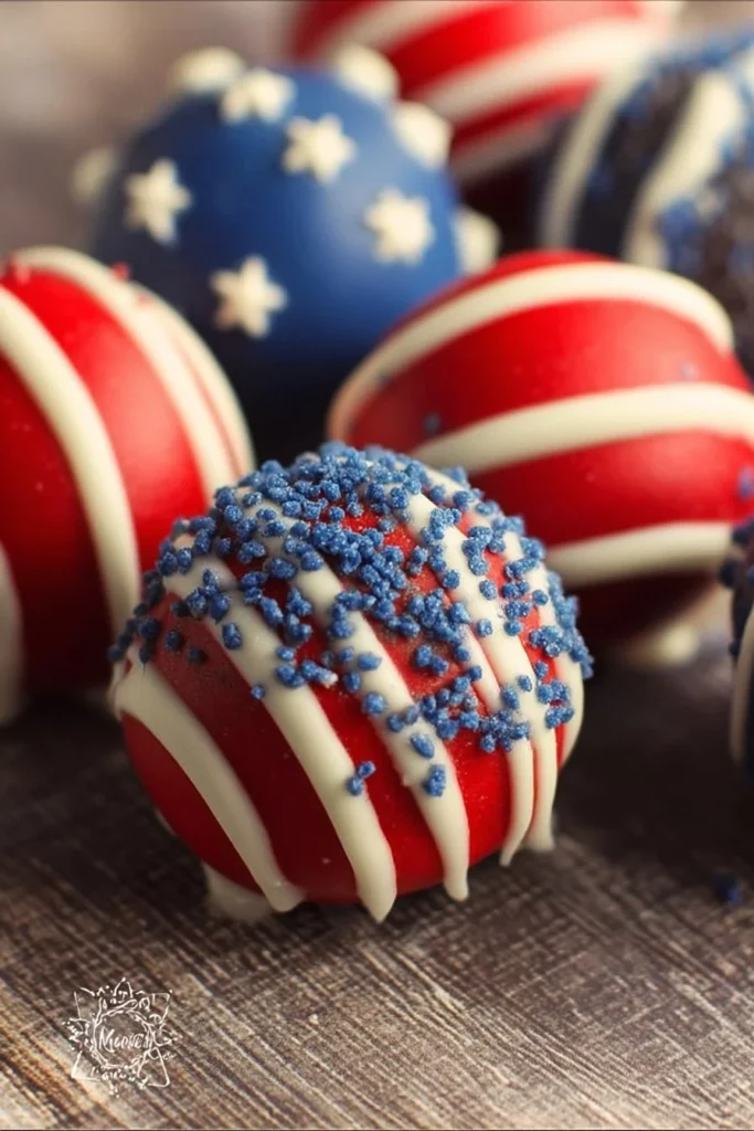 Colorful Patriotic Oreo Balls decorated for festive celebrations