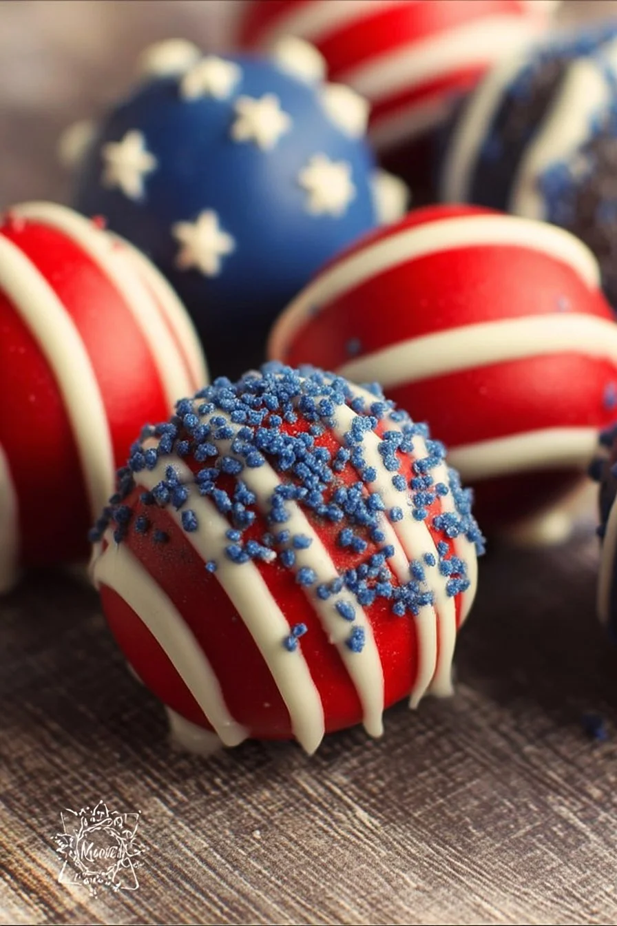 Colorful Patriotic Oreo Balls decorated for festive celebrations