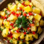Delicious homemade pineapple salsa with diced fruit and vibrant herbs