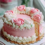 Beautiful pink and white cake decorated for a celebration