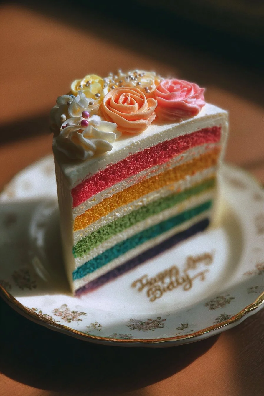 Delicious Rainbow Birthday Cake with colorful layers for festive celebrations