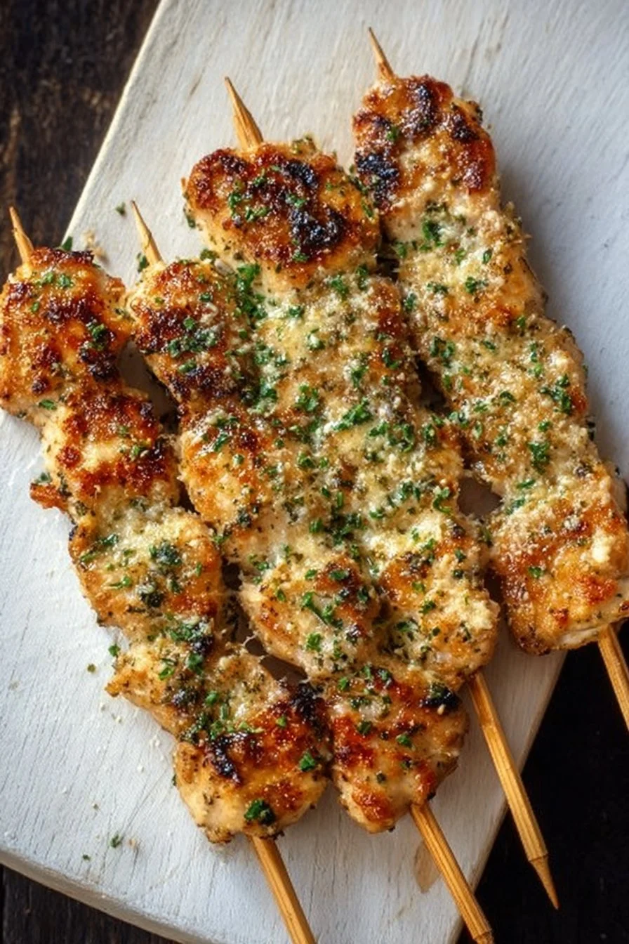Ranch Garlic Parmesan Chicken Skewers with herbs and spices