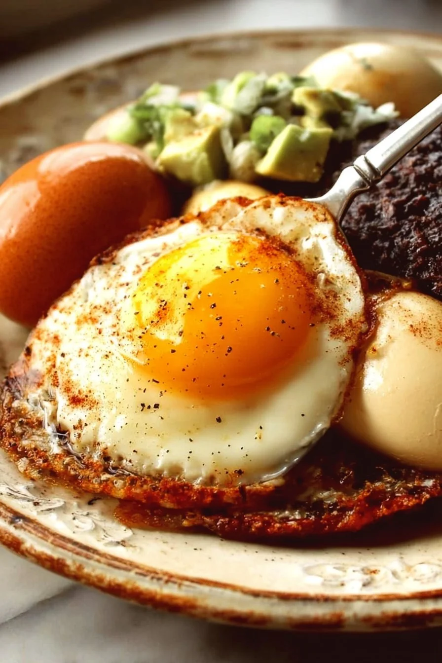 Plate of Ranch Style Eggs with spices and toppings