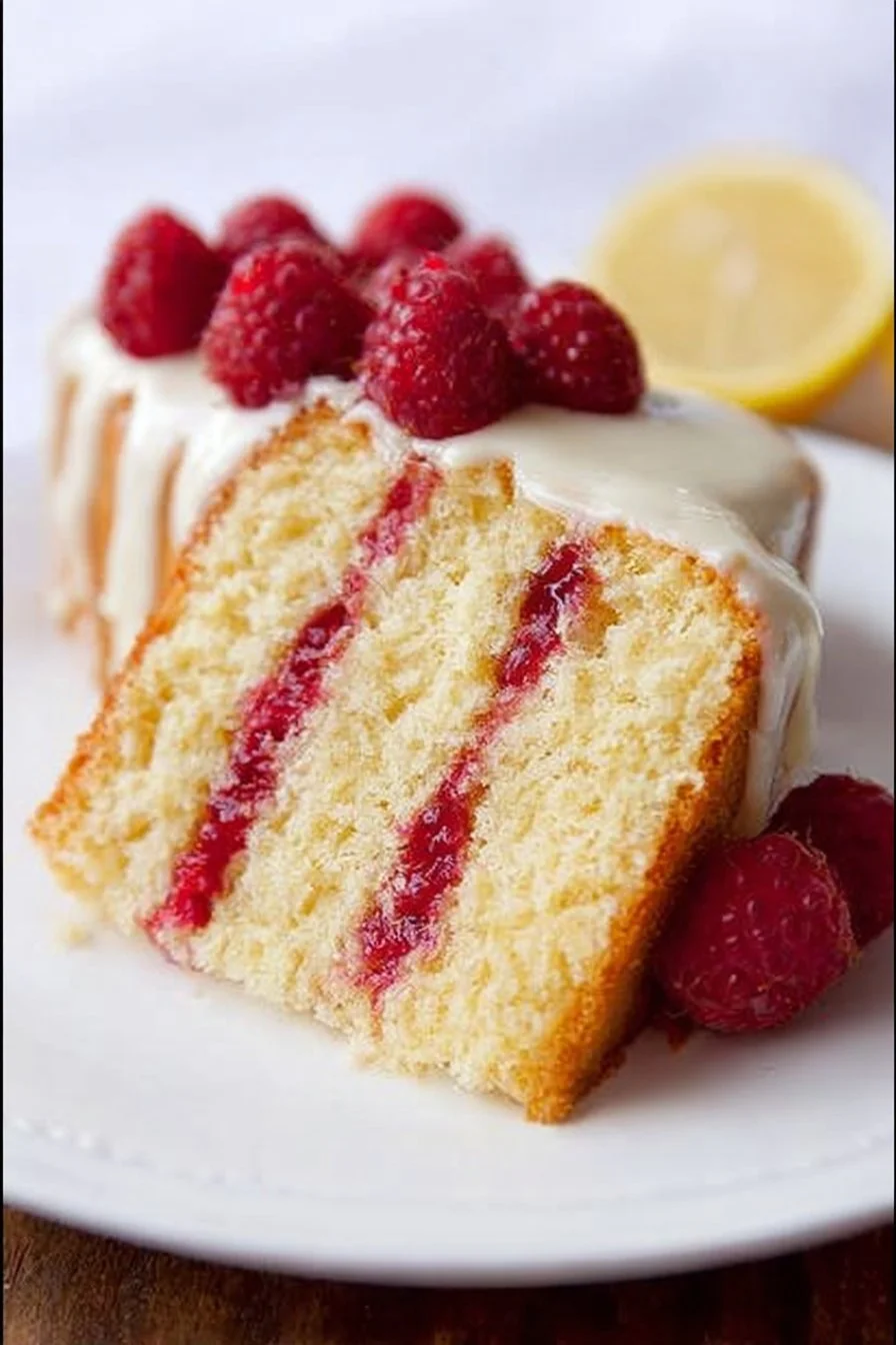 Delicious Raspberry Lemon Cake with fresh raspberries and lemon zest