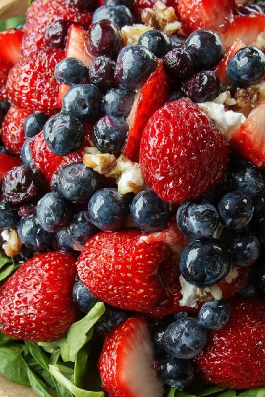 Delicious Strawberry Blueberry Salad with fresh fruits in a bowl