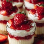 Delicious strawberry cheesecake cups served in elegant glass dishes