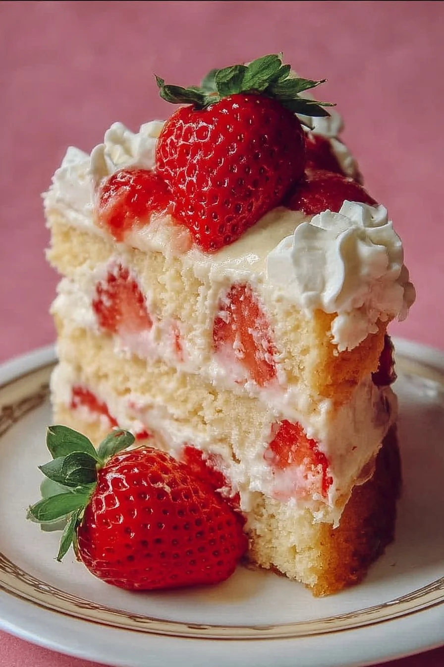 Strawberry Custard Delight Cake with fresh strawberries and creamy custard layers