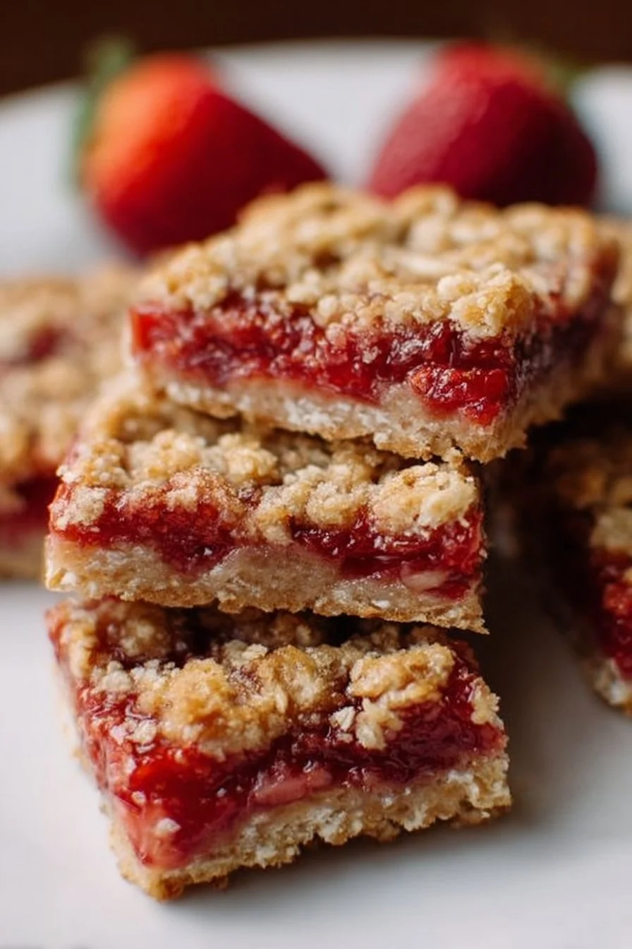Delicious homemade Strawberry Oatmeal Bars baked with fresh strawberries
