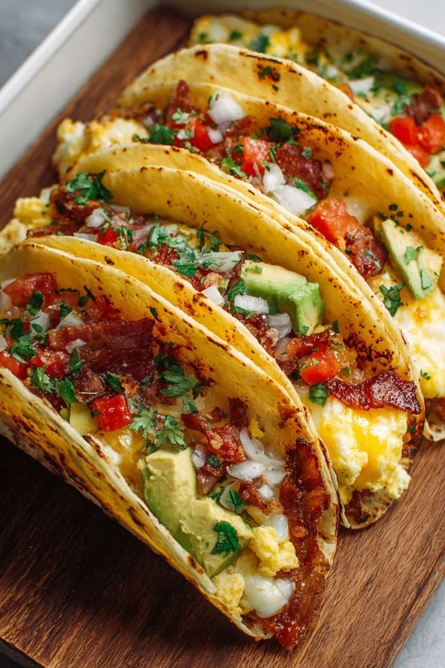 Delicious baked breakfast tacos loaded with tasty ingredients