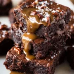 Decadent turtle brownies topped with caramel and pecans